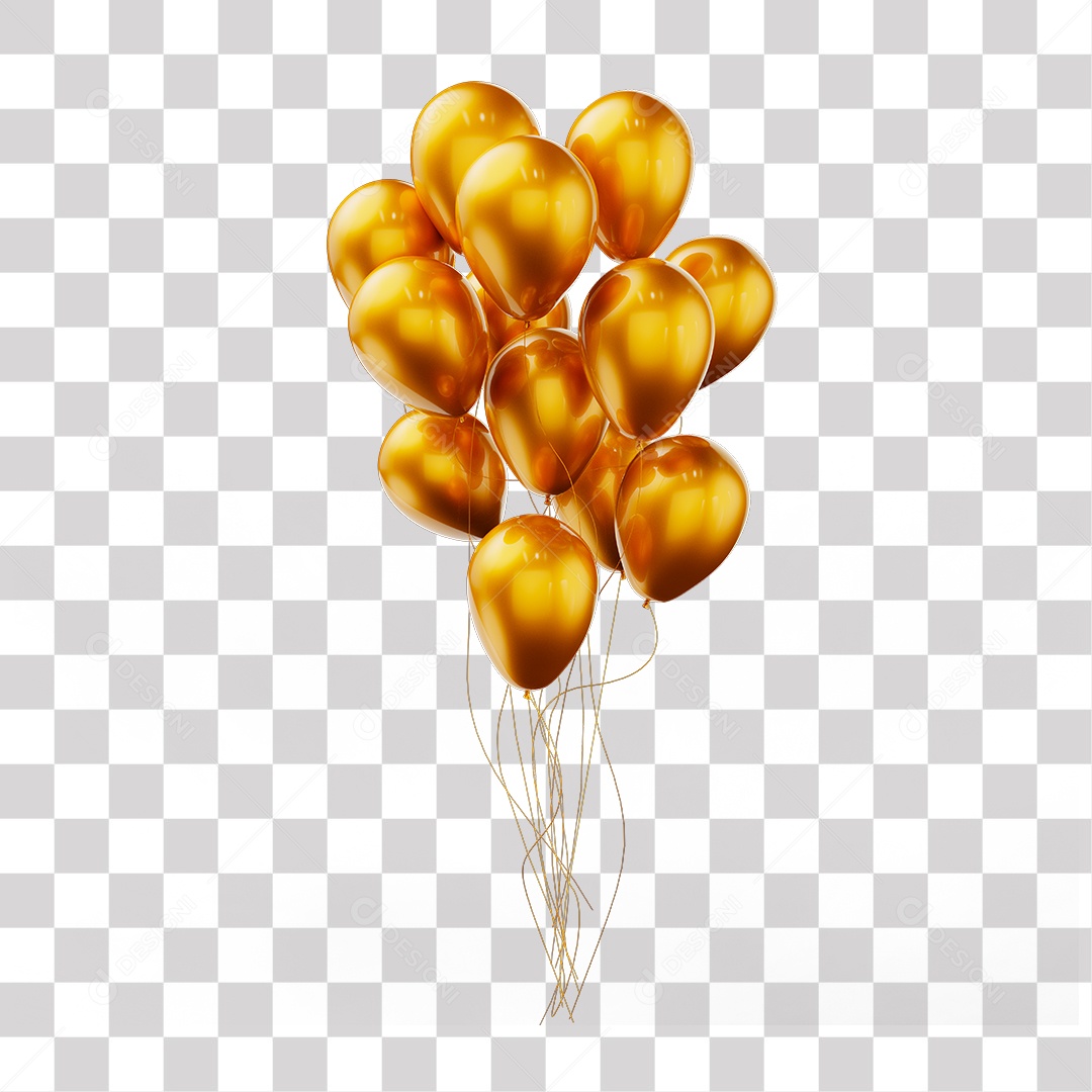 Elemento 3D Balões Dourados Amarrados Em Linhas PNG Transparente
