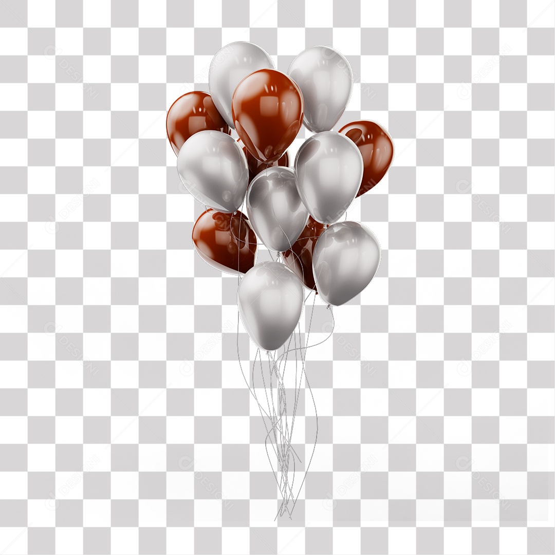 Elemento 3D Balões Cinza e Marrões Amarrados Em Linhas PNG Transparente