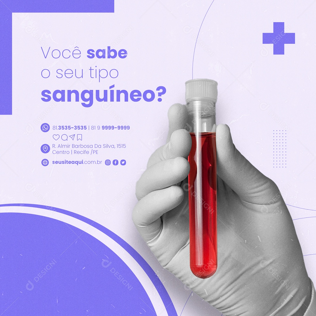 Você sabe o seu Tipo Sanguíneo Laboratório Clínico Social Media PSD Editável