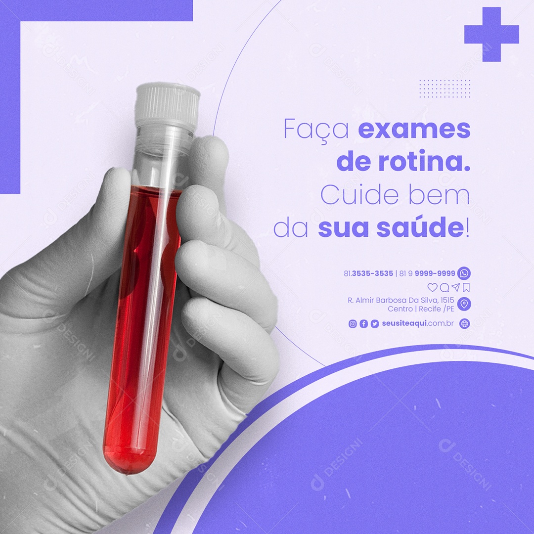 Faça Exames de rotina Cuide bem da sua Saúde Laboratório Clínico Social Media PSD Editável