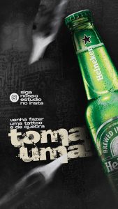 Story Venha Fazer uma Tattoo e de quebra toma uma Heineken Social Media PSD Editável