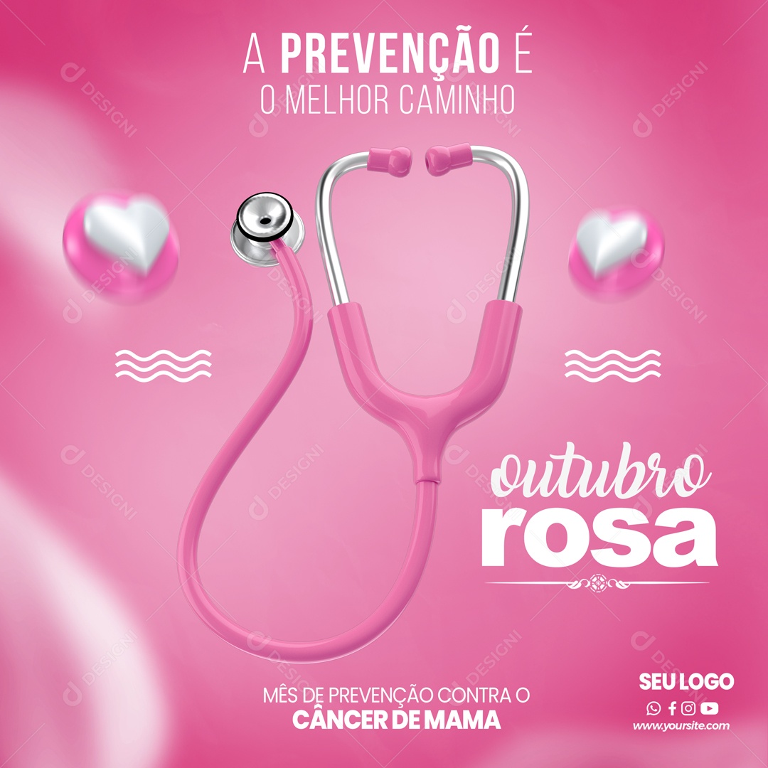 A Prevenção é o Melhor Caminho Outubro Rosa Social Media PSD Editável