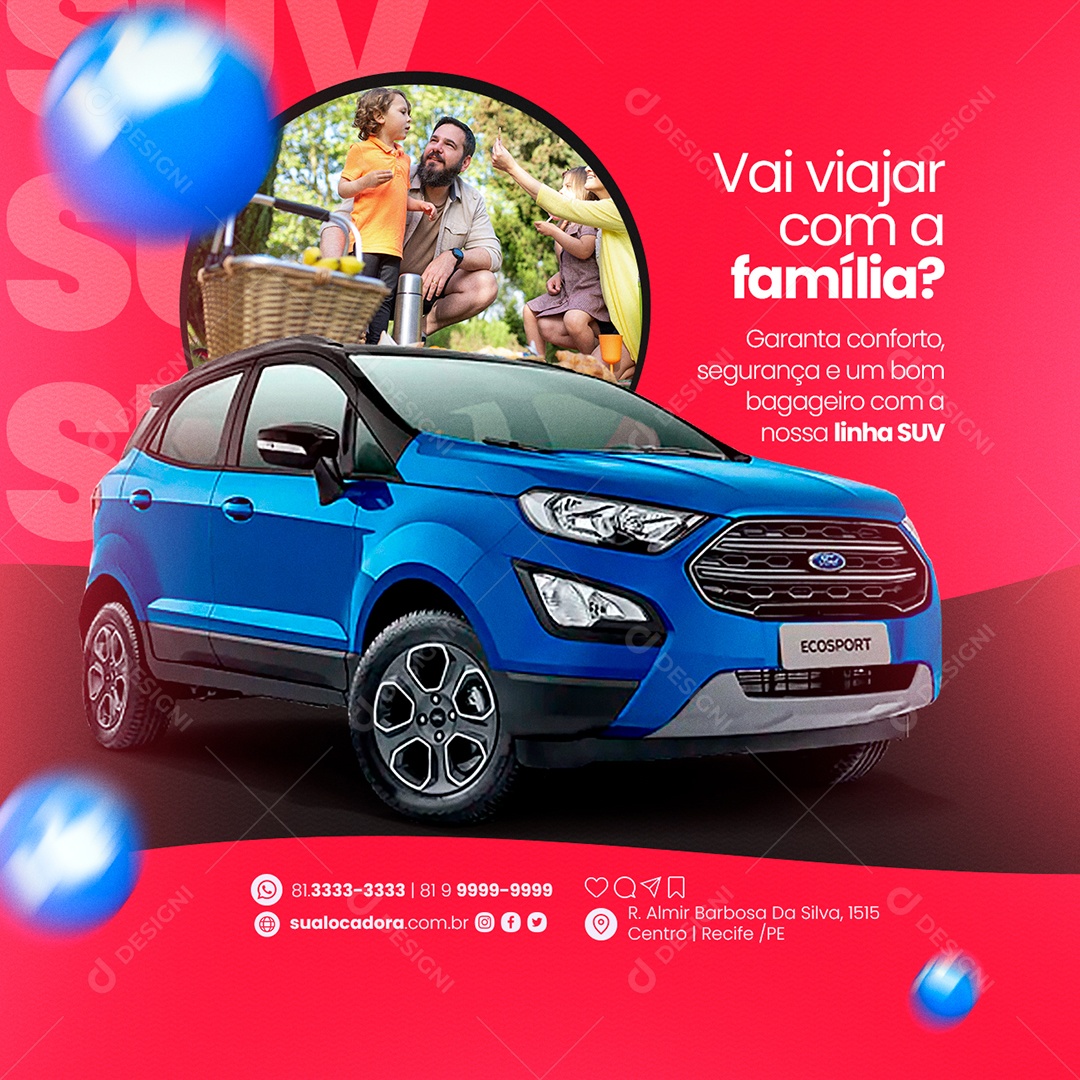 Vai Viajar com a Família Locadora de Carros Social Media PSD Editável