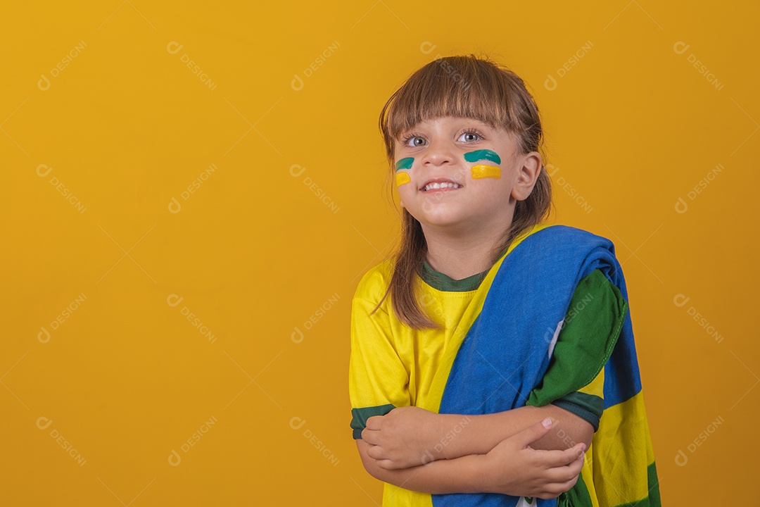 Blonde girl with light eyes dressed in a Brazil T-shirt, Brazilian fan