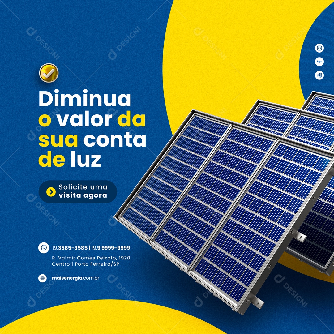 Diminua o Valor da sua Conta de Luz Energia Solar Social Media PSD Editável