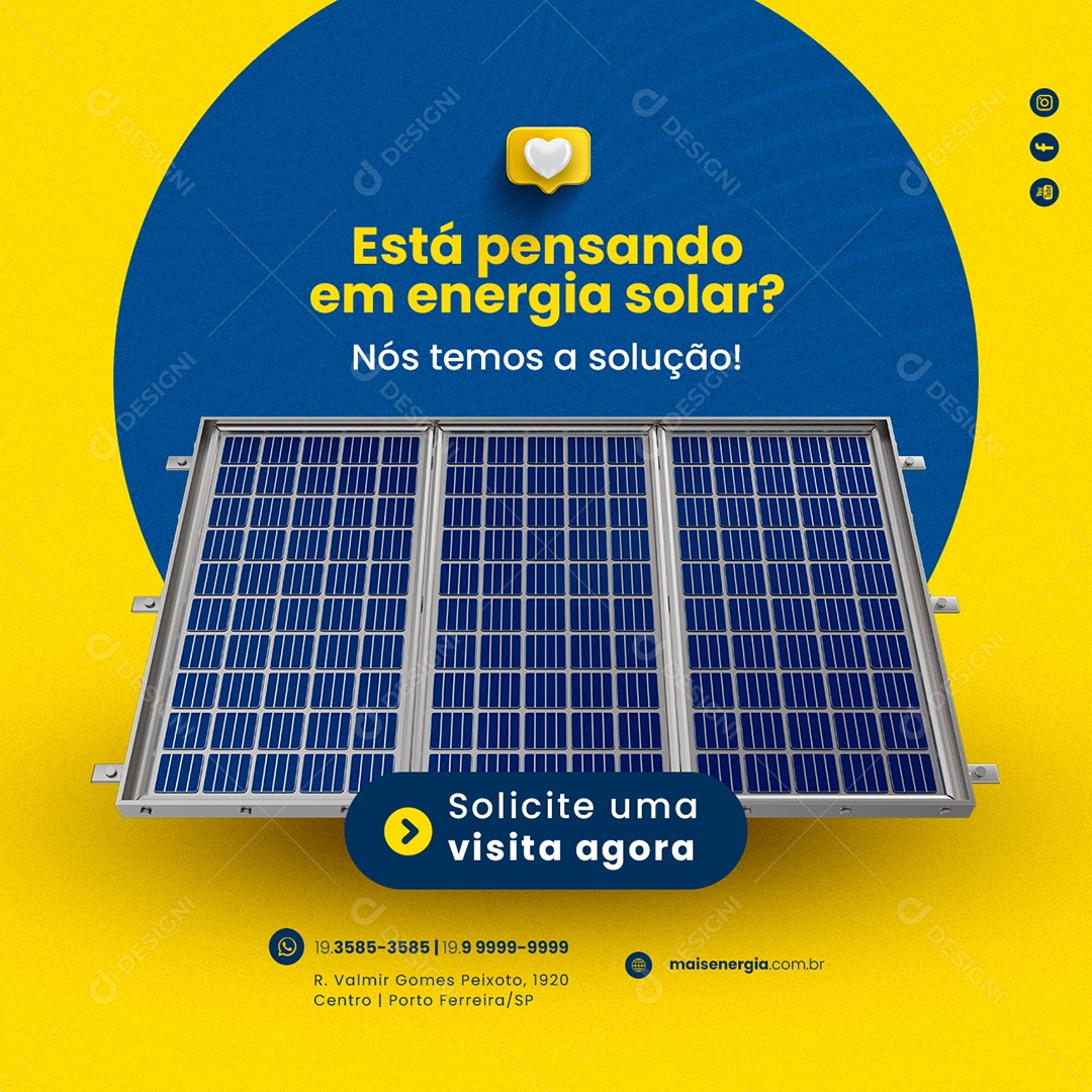 Está Pensando em Energia Solar nós temos a Solução Social Media PSD Editável