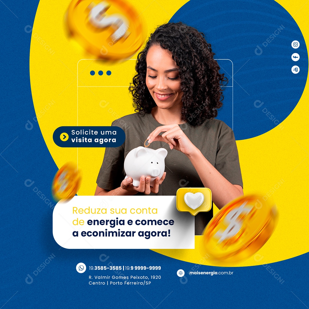 Reduza sua Conta de Energia e Comece a Economizar agora Energia Solar Social Media PSD Editável