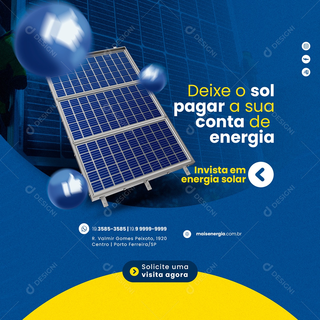 Deixe o Sol pagar a sua Conta Energia Solar Social Media PSD Editável