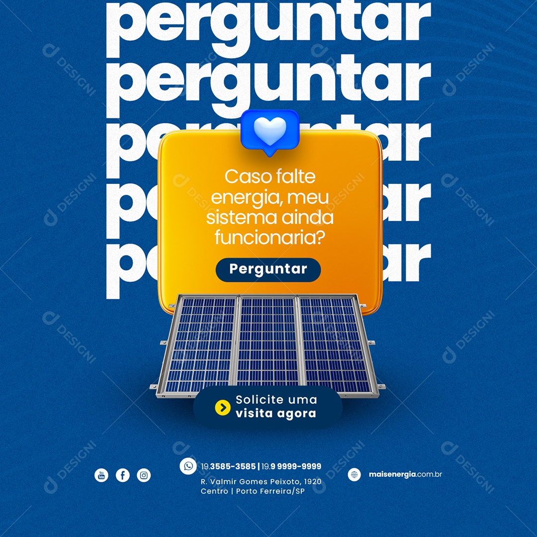 Caso falte Energia meu Sistema ainda Funcionaria Energia Solar Social Media PSD Editável