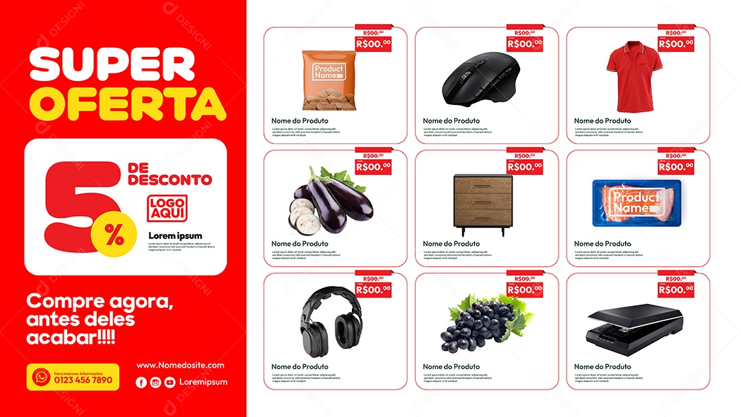 Social Media Banner Super Oferta 5% de Desconto EPS Editável