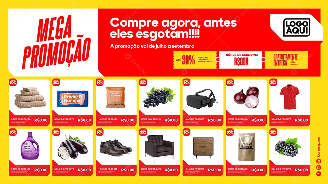 Social Media Banner Mega Promoção Produtos Lojas EPS Editável