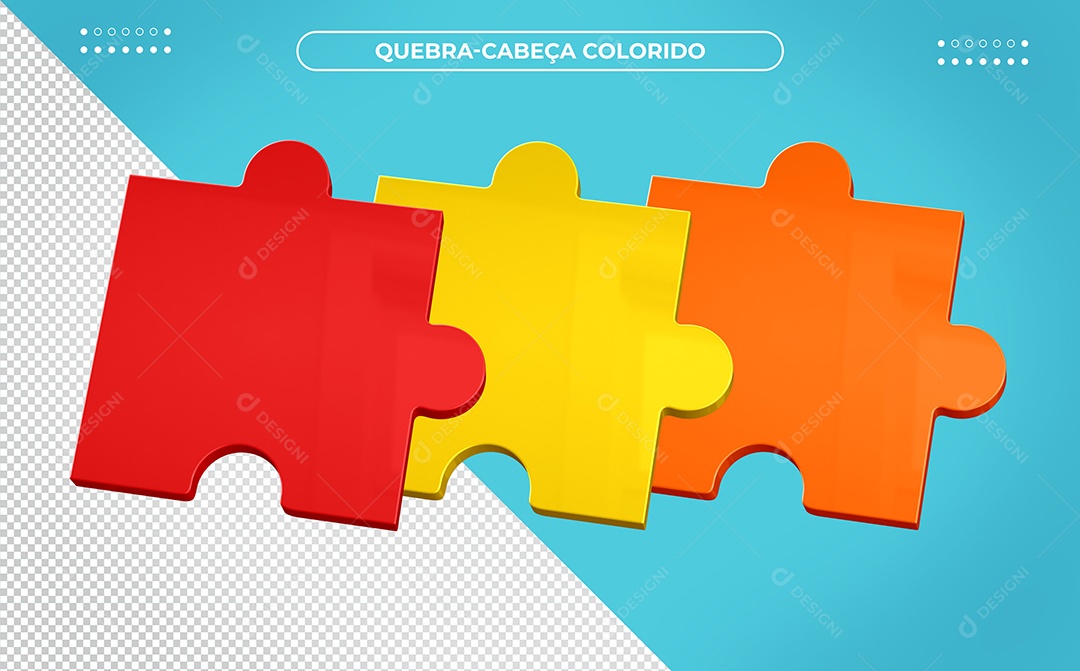 Quebra Cabeça Colorido Ilustração 3D para Composição PSD