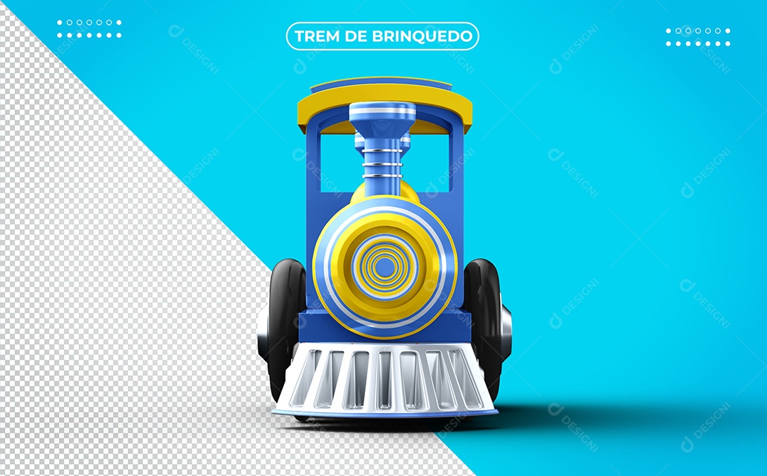 Trem de Brinquedo Amarelo e Azul Ilustração 3D para Composição PSD