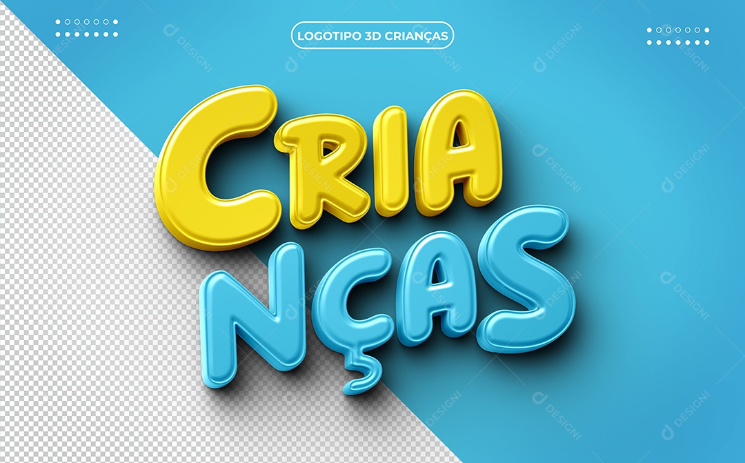 Crianças Texto 3D Amarelo e Azul para Composição PSD