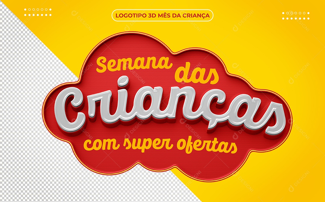 Semana das Crianças com Super Ofertas Selo 3D Vermelho para Composição PSD