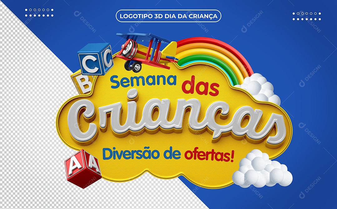 Semana das Crianças Diversão de Ofertas Selo 3D para Composição PSD