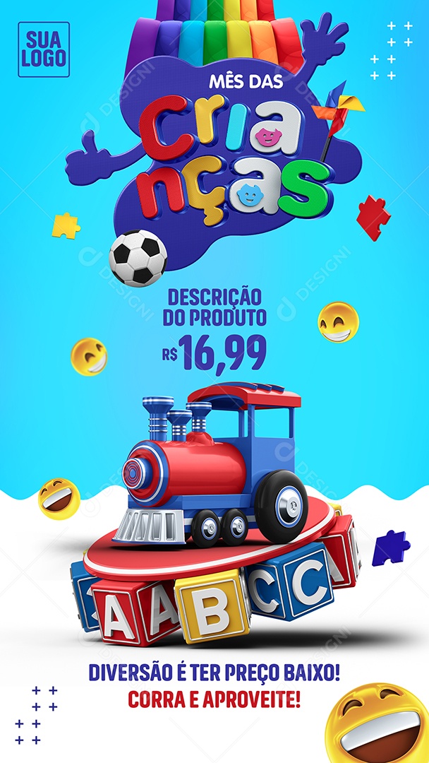 Story Mês das Crianças Diversão é ter Preço Baixo Lojas Social Media PSD Editável