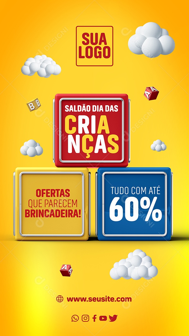 Story Saldão Dia das Crianças Ofertas tudo com até 60% Lojas Social Media PSD Editável