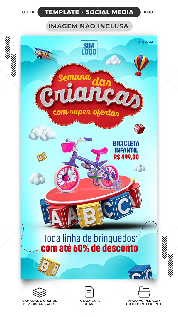 Story Semana das Crianças com Super Ofertas Bicicleta Lojas Social Media PSD Editável