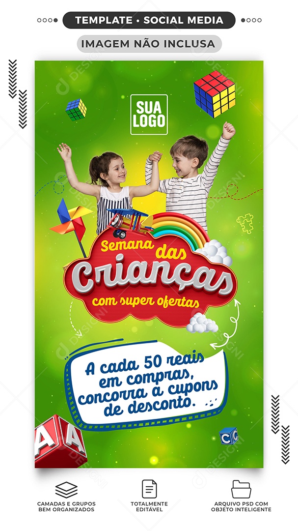 Story Semana das Crianças com Super Ofertas Cupons Lojas Social Media PSD Editável