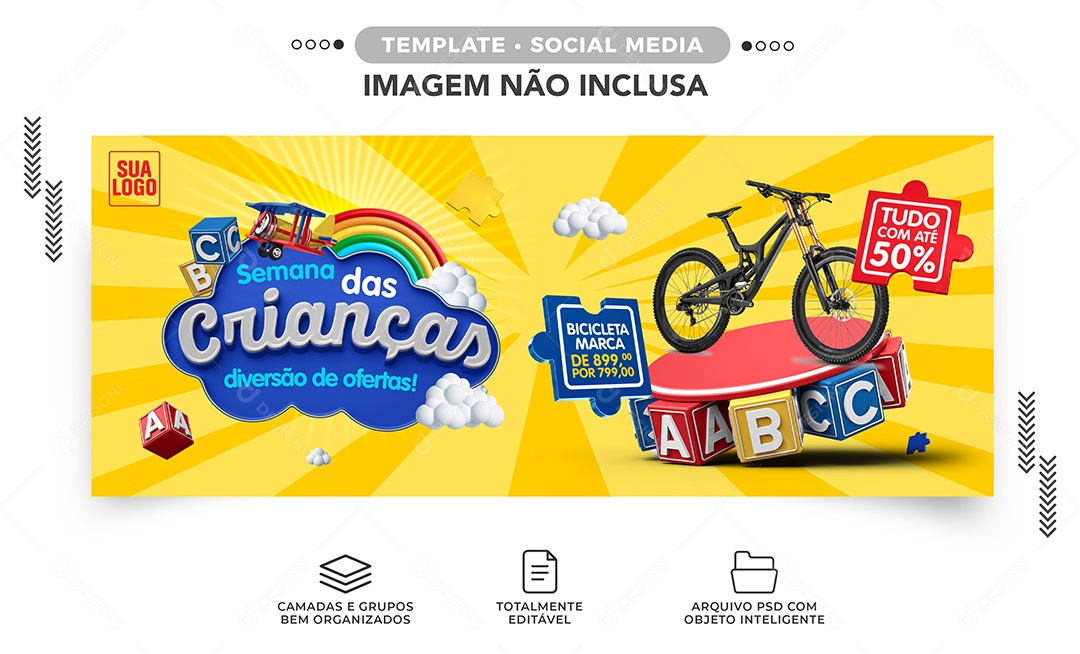 Banner Semana das Crianças Tudo com até 50% Lojas Social Media PSD Editável