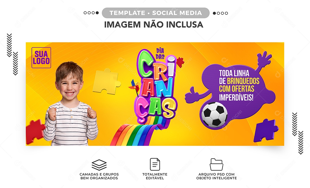 Banner Dia das Crianças Toda linha de Brinquedos com Ofertas Lojas Social Media PSD Editável