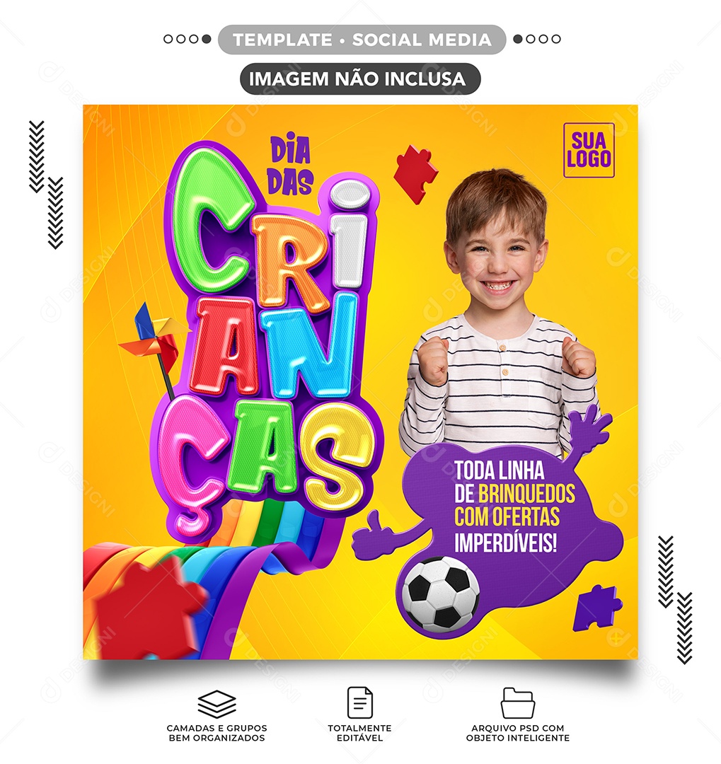 Dia das Crianças Toda linha de Brinquedos com Ofertas Lojas Social Media PSD Editável
