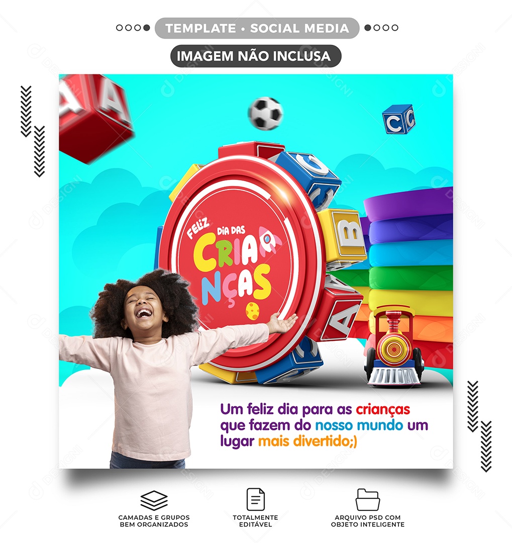 Feliz Dia das Crianças que fazem do nosso Mundo um lugar Divertido Social Media PSD Editável