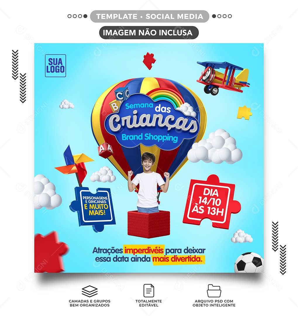 Semana das Crianças Brand Shopping Lojas Ofertas Social Media PSD Editável