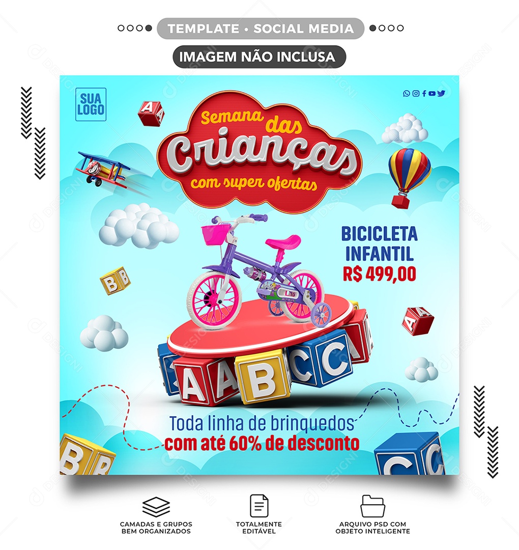 Semana das Crianças com Super Ofertas Bicicleta Lojas Social Media PSD Editável
