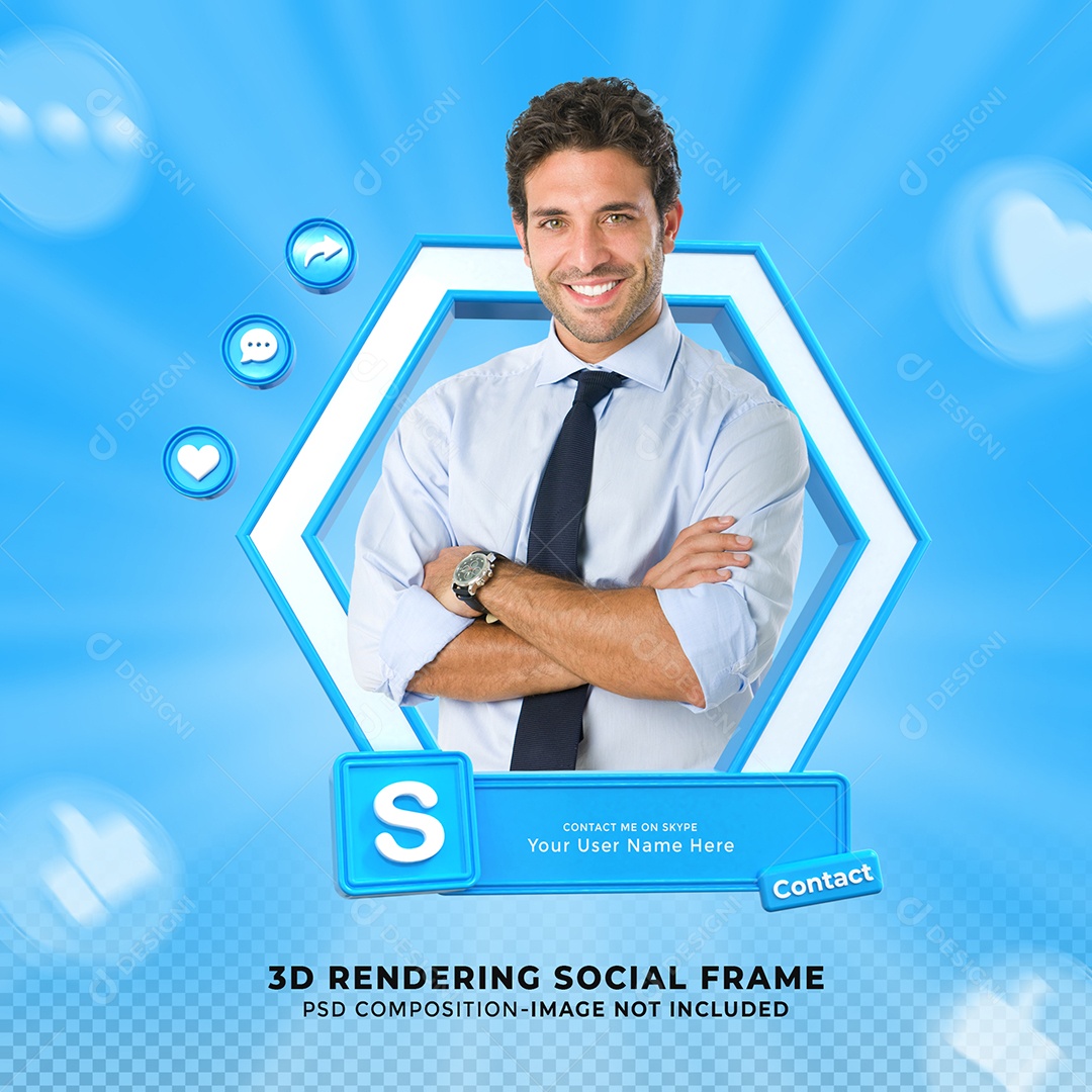Siga-me na Redes Social Skype Ícone 3D Com Moldura PSD