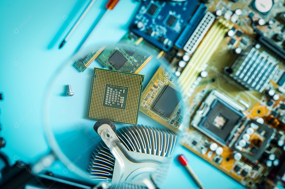 Chipset na placa de circuito eletrônico borrão da placa-mãe do PC.