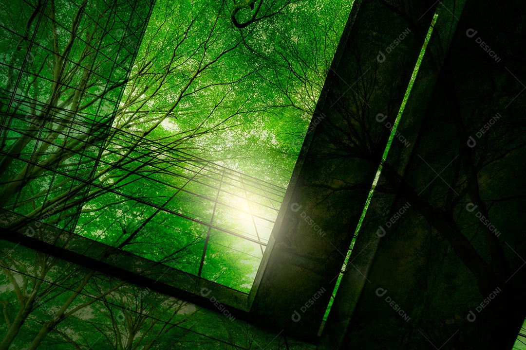 Edifício ecológico na cidade moderna. Oficina de vidro sustentável