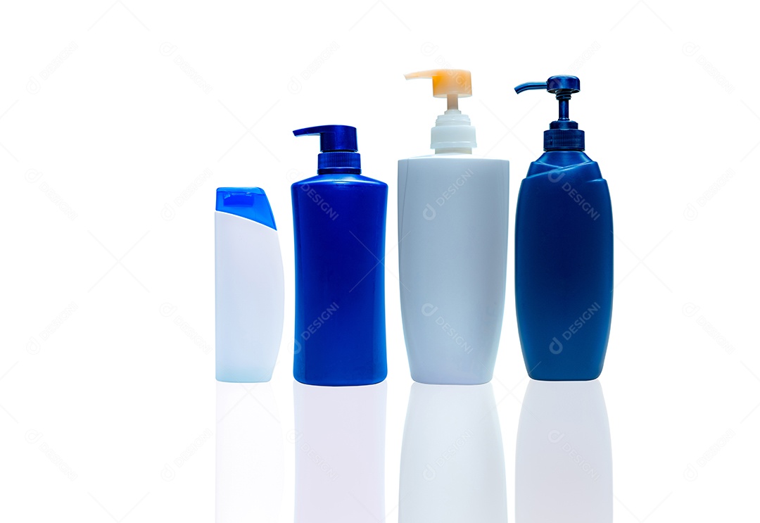 Frasco de plástico para xampu e condicionador de cabelo e bomba dispensadora.