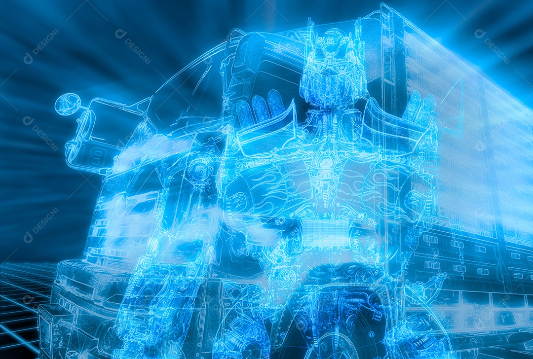 Caminhão elétrico com robô de peças de carros. trem de veículo elétrico