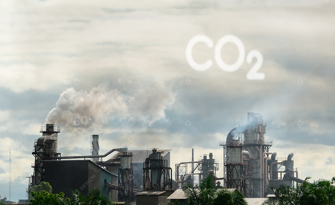 Emissões de CO2. Emissões de gases de efeito estufa de CO2 da chaminé da fábrica