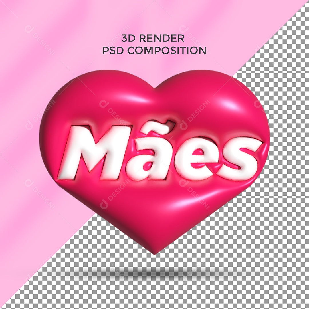 Coração Rosa Mães 3D PSD