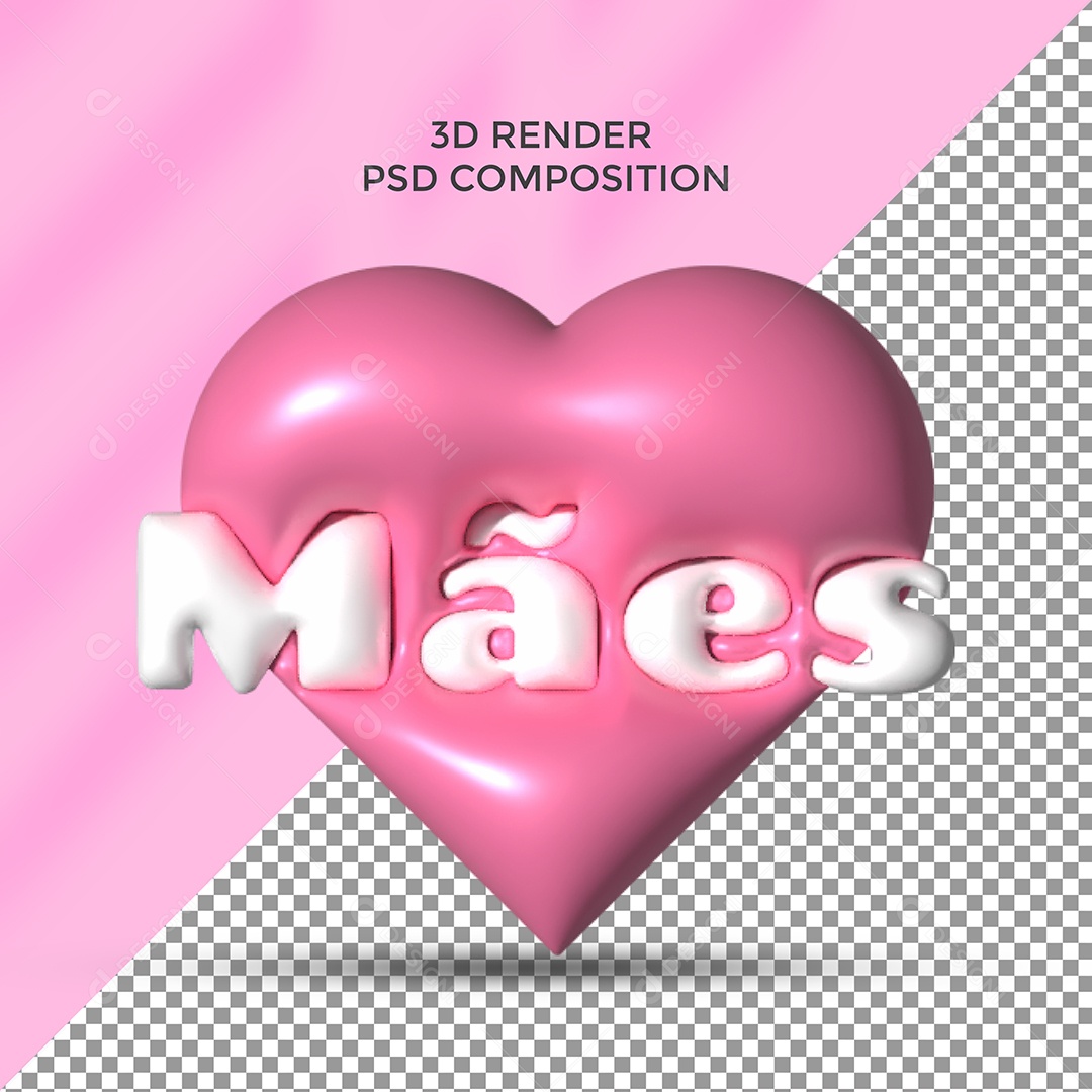 Coração Rosa Mães 3D PSD
