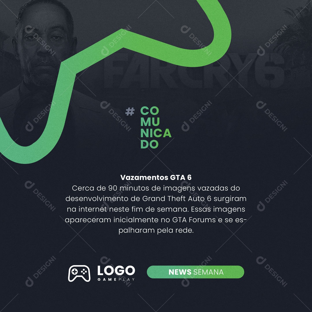 Post Games Comunidado Vazamento GTA 6 Social Media PSD Editável
