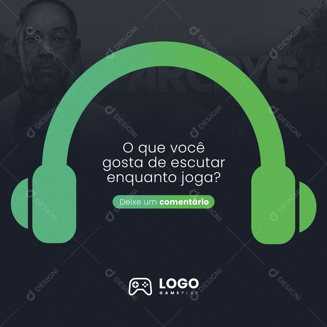 Post Games O que você Gosta de Escutar Enquanto Joga? Social Media PSD Editável