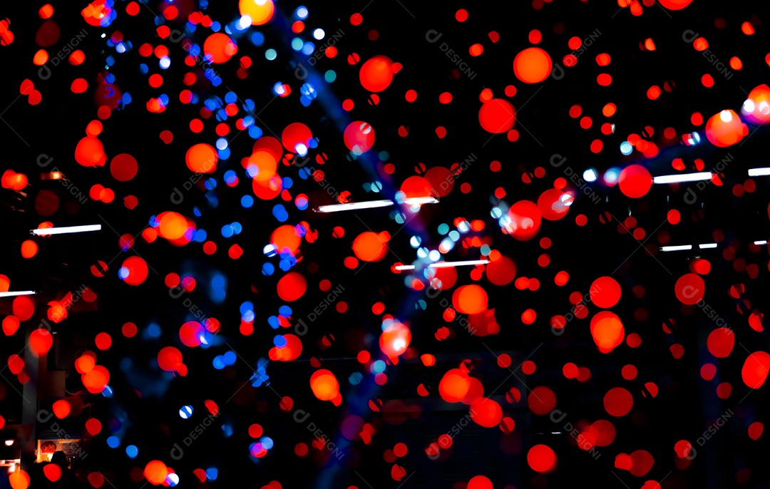 Luz de decoração de natal e feliz ano novo. Vermelho, azul