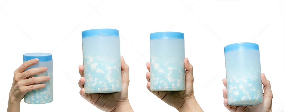 Garrafa de preensão manual de cápsula de antibiótico de penicilina azul-branca