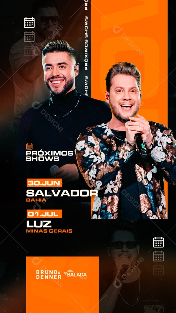 Flyer Próximos Shows Balada Vip Bruno e Denner Social Media PSD Editável