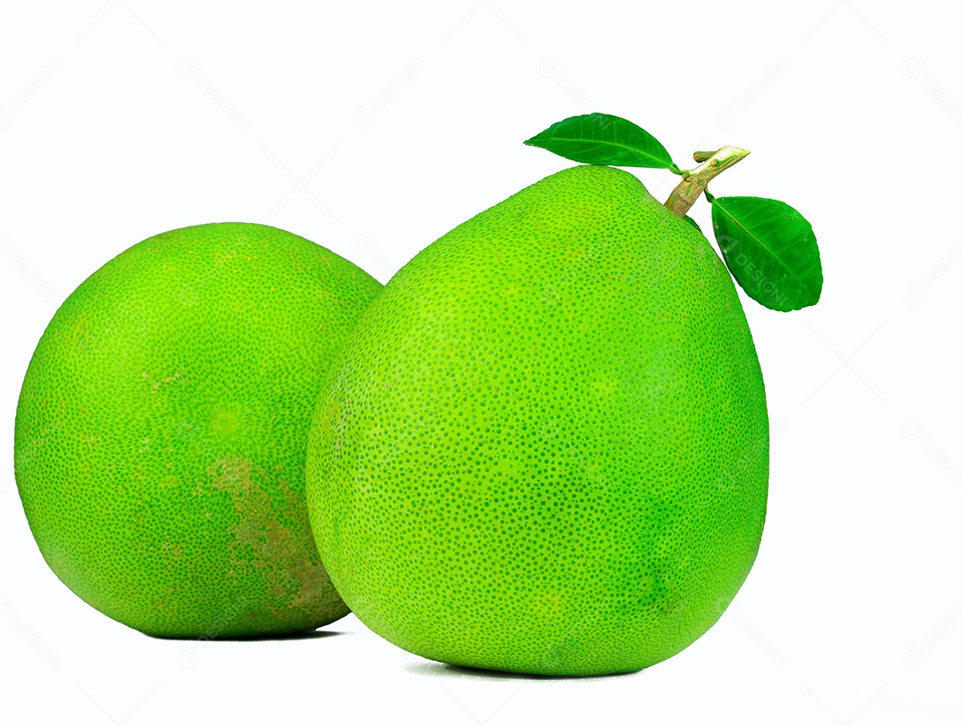 Dois pomelo com folhas isoladas no fundo branco