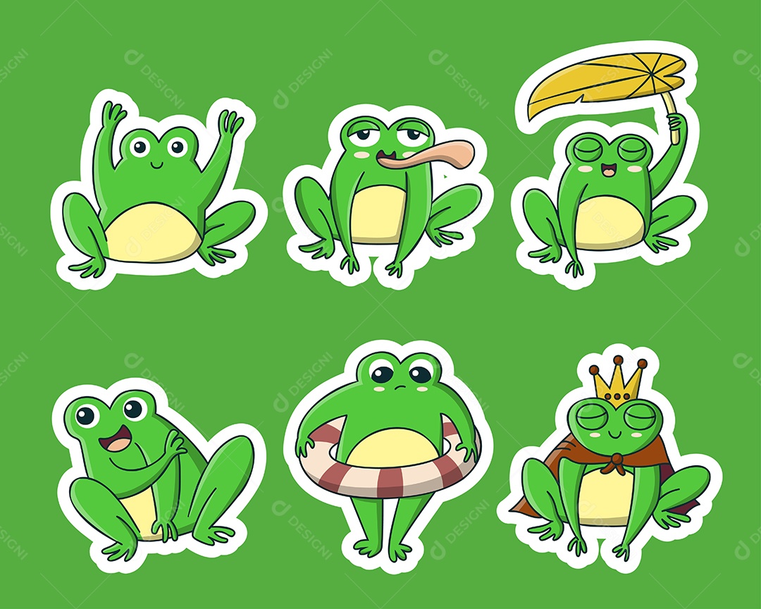 conjunto de sapo engraçado com diferentes atividades e emoções no estilo cartoon, ilustração vetorial