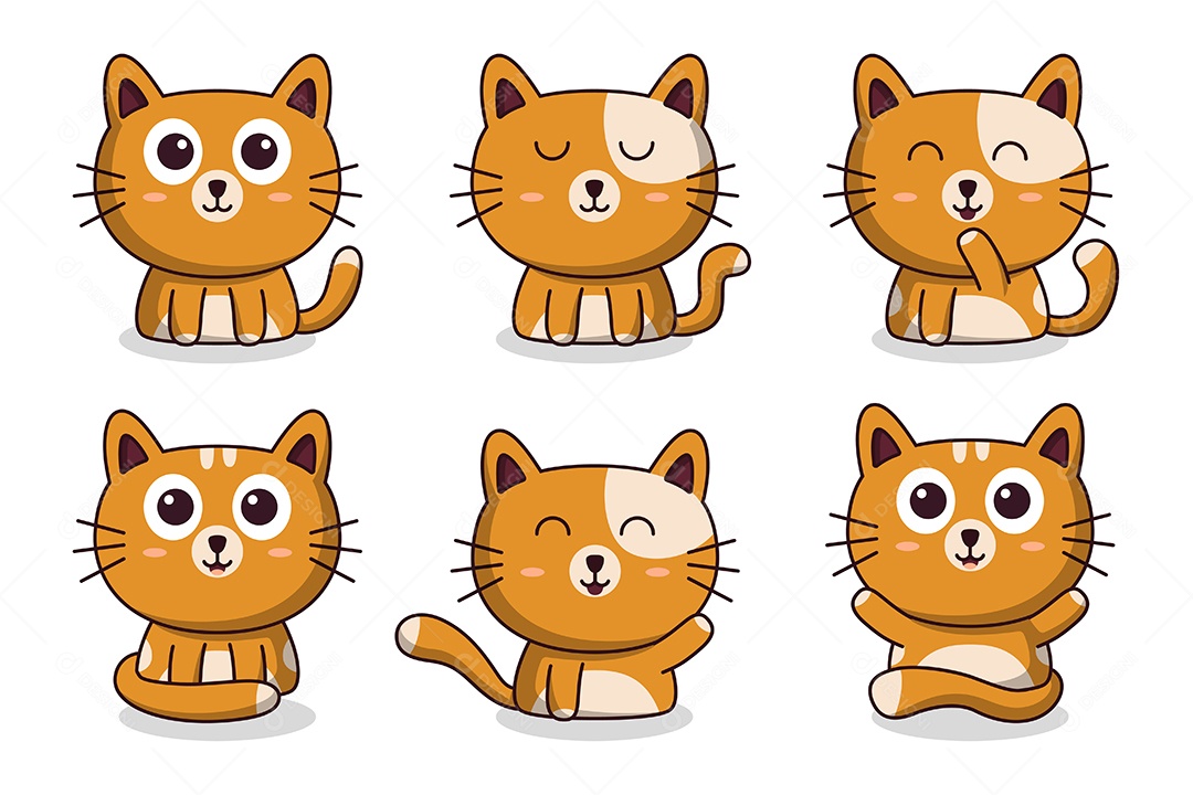 coleção de gato adorável com várias ações e emoções em estilo cartoon, ilustração vetorial