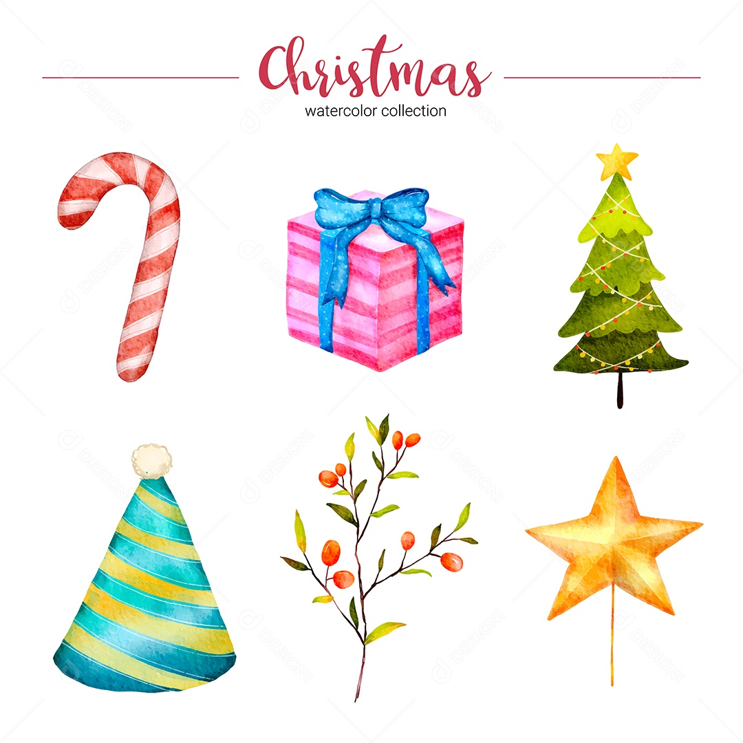 coleção de ilustração em aquarela de Natal e ano novo