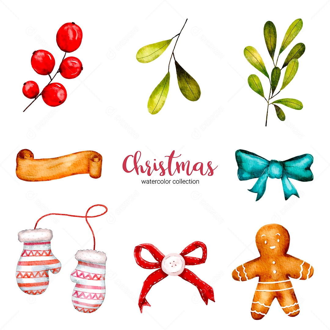 coleção de ilustração em aquarela de Natal e ano novo