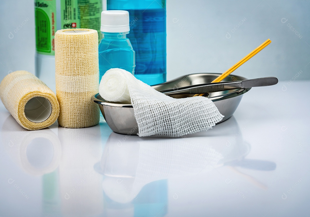 Conjunto de curativo para tratamento de feridas e bacia de aço inoxidável, fórceps