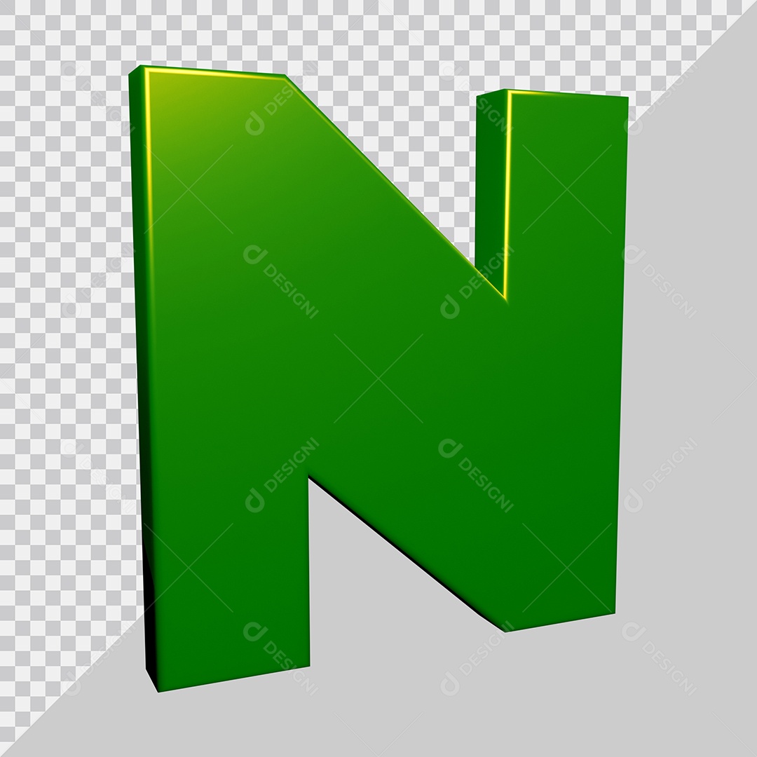 Elemento 3D Para Composição Letra N Verde PSD